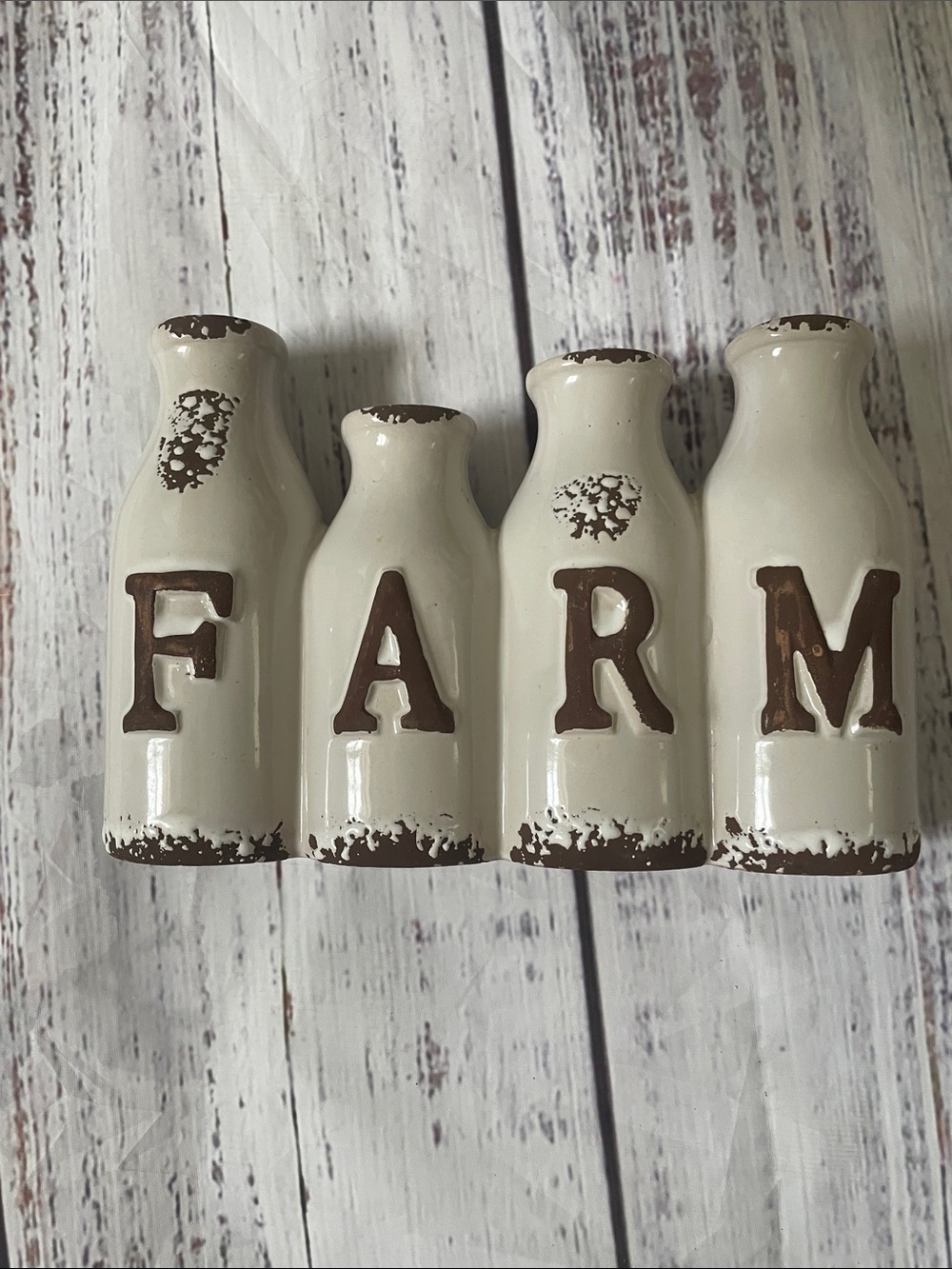 Rustic FARM Ceramic Sign - Cream with Brown Accents